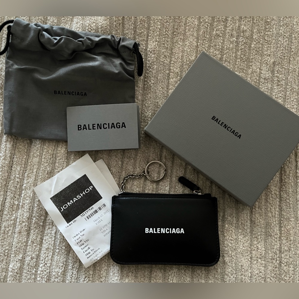 Balenciaga black leather coin purse